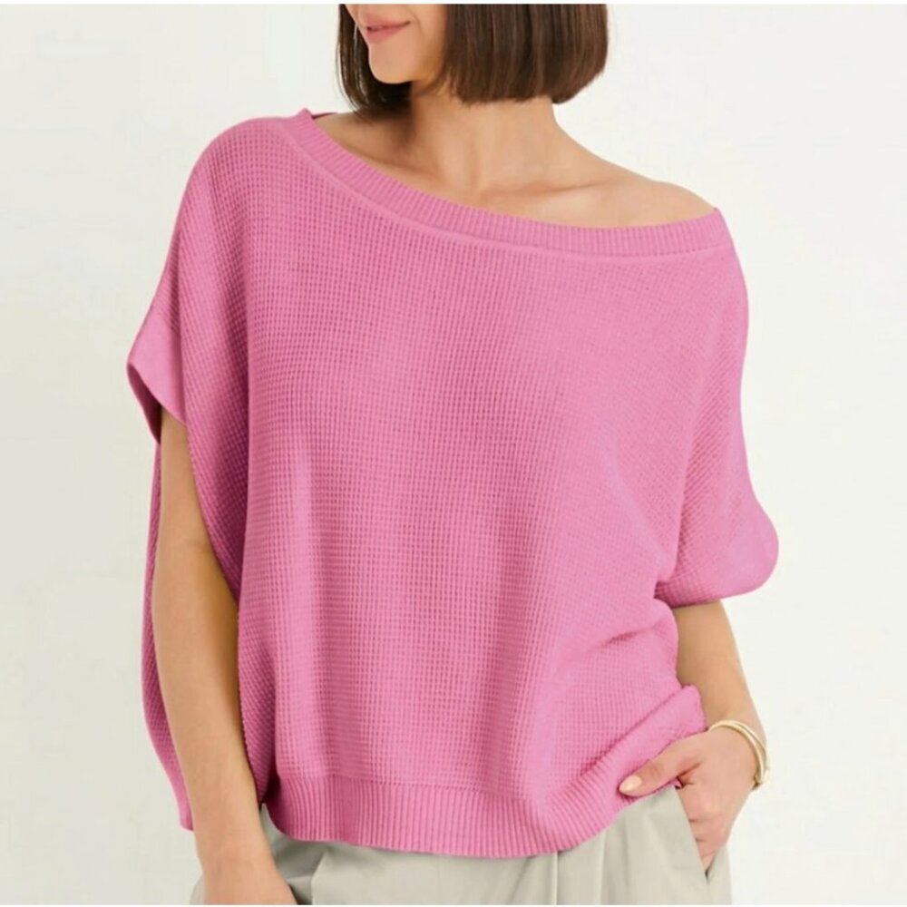 PLANET by Lauren G Pima Cotton Waffle Knit-Tee, Pink NWOT
